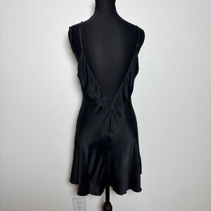 Vintage Victoria’s Secret Gold Label Black 100% Silk Slip Dress L Exposed Back
